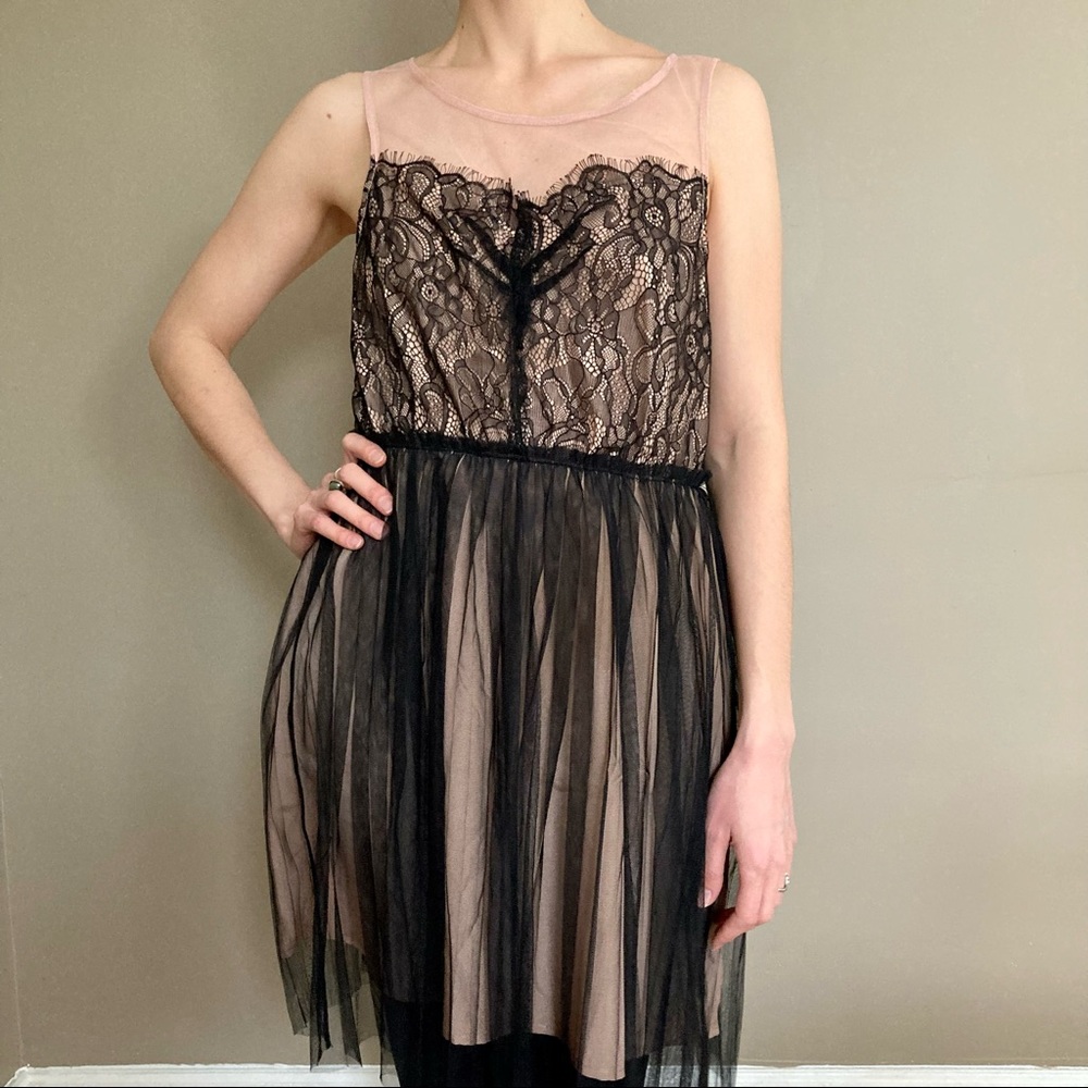 Urban Outfitters Pink and Black Sheer Lace Dress